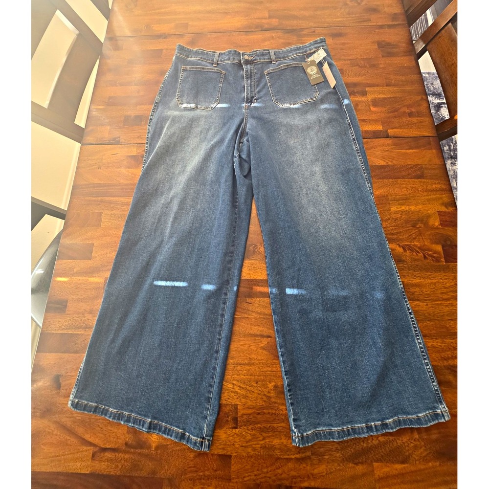 Vince Camuto Blue Denim Wide-Leg Jeans Medium Wash Stretch 5-Pocket 22W sku030